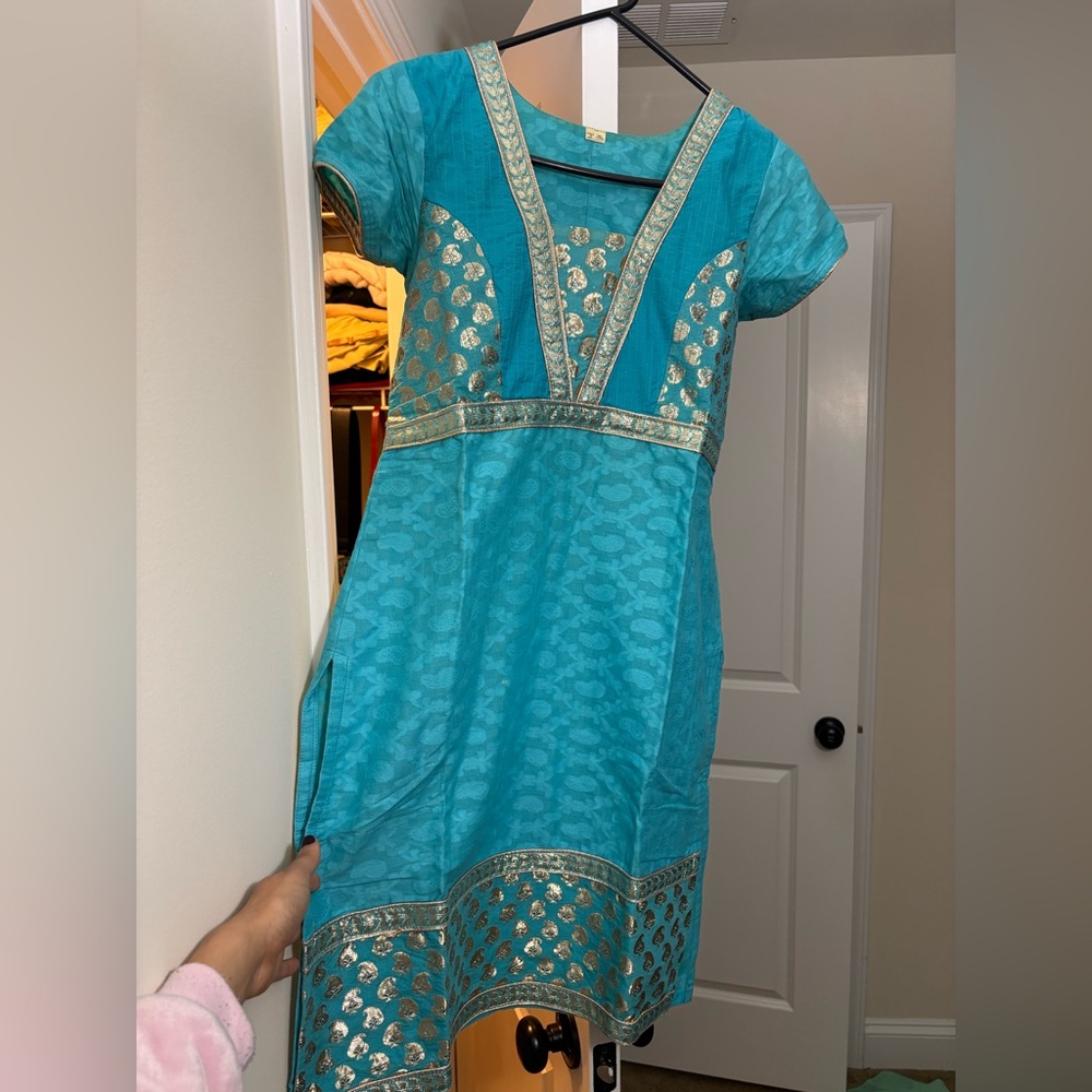 Teal and Gold Patterned Dress